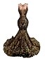 abordables Robes de Soirée Sirène-Sirène Trompette Traîne Courte Robes de Bal Robe de Soirée Tenue de soirée Élégant Sans manches Col Illusion Carnaval Formel Afro-américain Pailleté avec Paillettes