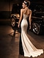 abordables Robes de soirée fourreau-Sirène Trompette Traîne Courte Robes de Bal Robe de Soirée Tenue de soirée Élégant Bloc de Couleur Sans manches Sans bretelles Fiançailles Soirée Formelle Satin Extensible avec Fente