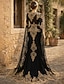 voordelige Baljurken Avondjurken-Trompet zeemeermin Hofsleep Baljurk met cape Avondjurken Formele kleding Vintage Glitter Glitter &amp; Sprankel Lange mouw Hoge nek Halloween Bruiloft gast Satijn Tule met Appliqués