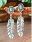 economico Orecchino da donna-Orecchini pendenti da donna in lega turchese stile boho con foglie, orecchini vintage western con piume, perfetti per un look casual, da viaggio, vacanza e resort.
