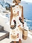 billiga Konst och design klänningar-Dam Midiklänning Skiftklänning Solklänning A linjeklänning Semester Ledigt Boho Strand Utekväll Normal Grafisk Djur Ärmlös Rund halsringning Vit Himmelsblå Beige Sommar Vår