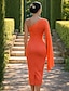 preiswerte Cocktailkleider-Schlauchkleid Knielang Cocktailkleider Partykleider Elegant Vintage Party Dreiviertelarm Ein-Schulter Hochzeitsgast Cocktailparty Stretchstoff mit Drapierung