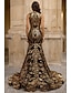 abordables Robes de Soirée Sirène-Sirène Trompette Traîne Courte Robes de Bal Robe de Soirée Tenue de soirée Élégant Sans manches Col Illusion Carnaval Formel Afro-américain Pailleté avec Paillettes