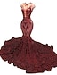 abordables Robes de Soirée Sirène-Sirène Trompette Traîne Courte Robes de Bal Robe de Soirée Tenue de soirée Élégant Sans manches Col Illusion Carnaval Formel Afro-américain Pailleté avec Paillettes