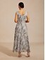 abordables Robe Fleurie-Femmes Robe maxi Robe en Chiffon Robe d'Été Robe trapèze Élégant Vacances Quotidien Vacances robe demoiselle d honneur Fleuri Sans manches Col Bénitier Gris Claire