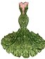 abordables Robes de Soirée Sirène-Sirène Trompette Traîne Courte Robes de Bal Robe de Soirée Tenue de soirée Élégant Sans manches Col Illusion Carnaval Formel Afro-américain Pailleté avec Paillettes