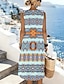 preiswerte Boho Kleider-Damen Midikleid Shiftkleid Sommerkleid A Linie Kleid Urlaub Lässig Boho Strand Ausgehen Normale Passform Grafik Geometrisch Ethnisch Ärmellos Rundhalsausschnitt Blau Schwarz Beige Sommer Frühling