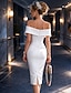 abordables Robes de cocktail-Fourreau Colonne Longueur thé Robes de Cocktail Robes de Bal Robes de soirée Élégant Moulant Demi Manches Épaules Dénudées robe demoiselle d honneur Remise des Diplômes Tissu Extensible avec Lisse