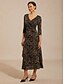 cheap Cocktail Dress-Women's Midi Dress Wrap Dress A Line Dress Elegant Daily Wedding Guest Glitter Jacquard Twisted Knot Regular Fit Paisley 3/4 Length Sleeve V Neck Black Summer Spring Fall
