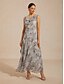 abordables Robe Fleurie-Femmes Robe maxi Robe en Chiffon Robe d'Été Robe trapèze Élégant Vacances Quotidien Vacances robe demoiselle d honneur Fleuri Sans manches Col Bénitier Gris Claire