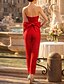 baratos Vestidos de baile-Macacão Destacável Vestidos de noite Elegante Minimalista Sem Manga Decote Princesa Natal Convidado do casamento Bolsos Tecido Que Estica com Laço(s) Overskirt