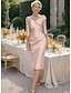 economico Lunghezza del tè-Tubino Colonna Lunghezza Tè Vestito da Festa Abito da Cocktail Abito da invitata a nozze Abito da cerimonia per signora Mezza Manica Scollo a V Elegante Vintage Lussuoso Formale Ospite di nozze Raso