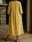 cheap Dresses-Women's Midi Dress Linen-feel Dresses Sundress A Line Dress Summer Dress Vacation Party Basic Daily Office Beach Loose Fit Plain Half Sleeve V Neck Light Blue Black Olive Green Yellow Summer Spring