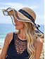 economico Cappelli da donna-Cappello da sole bohémien da donna in paglia, cappello da spiaggia morbido, pieghevole, multicolore, con tesa larga, bordo ondulato e fiocco, ideale per vacanze, viaggi, stile resort e abbigliamento