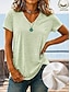baratos Camisas-Mulheres Camisa Social Blusa Textura Tops de verão Tecido à moda Clássico Manga Curta Decote V Tops longos Casual Branco Verde Claro Roxo Claro Azul Claro Verão Primavera