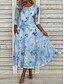 cheap Casual Floral Dresses-Women's Midi Dress Shift Dress Vacation Casual Boho Daily Summer Dress Spring Dress Regular Fit Floral Graphic Half Sleeve Crew Neck Pink Sky Blue Beige Summer Spring