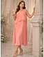 preiswerte Mamas Kleidersets-Zweiteilig A-Linie Tee-Länge Kleid für Hochzeitsgäste Brautmutterkleid Dreiviertelarm Juwelenhals Elegant Vintage Hochzeitsfeier Chiffon mit Perlenstickerei