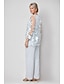 preiswerte Hosenanzüge für Mama-Overall Hosenanzug Dreiteilig Bodenlang Brautmutterkleid Langarm Rundhalsausschnitt Elegant Formell Hochzeitsgast Chiffon Mit Schal mit Spitze Stickerei