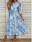 cheap Casual Floral Dresses-Women's Midi Dress Shift Dress Vacation Casual Boho Daily Summer Dress Spring Dress Regular Fit Floral Graphic Half Sleeve Crew Neck Pink Sky Blue Beige Summer Spring