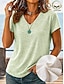 baratos Camisas-Mulheres Camisa Social Blusa Textura Tops de verão Tecido à moda Clássico Manga Curta Decote V Tops longos Casual Branco Verde Claro Roxo Claro Azul Claro Verão Primavera