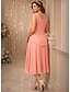 preiswerte Mamas Kleidersets-Zweiteilig A-Linie Tee-Länge Kleid für Hochzeitsgäste Brautmutterkleid Dreiviertelarm Juwelenhals Elegant Vintage Hochzeitsfeier Chiffon mit Perlenstickerei