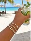 baratos Pulseira Feminina-Conjunto de pulseiras elásticas femininas estilo boêmio, 3 peças, material de liga metálica, cores dourada e prateada, ajuste regulável, perfeitas para férias na praia e uso casual no dia a dia.