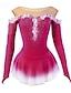 cheap Figure Skating Dresses-Figure Skating Dress Women's Girls' Ice Skating Dress Yellow Pink Dark Purple Patchwork Mesh Spandex High Elasticity Competition Skating Wear Crystal / Rhinestone Dumb Light Fashion Long Sleeve Ice