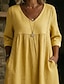 cheap Dresses-Women's Midi Dress Linen-feel Dresses Sundress A Line Dress Summer Dress Vacation Party Basic Daily Office Beach Loose Fit Plain Half Sleeve V Neck Light Blue Black Olive Green Yellow Summer Spring