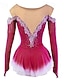 cheap Figure Skating Dresses-Figure Skating Dress Women's Girls' Ice Skating Dress Yellow Pink Dark Purple Patchwork Mesh Spandex High Elasticity Competition Skating Wear Crystal / Rhinestone Dumb Light Fashion Long Sleeve Ice