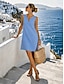 preiswerte Kleider-Damen-Midikleid, Etuikleid, Sommerkleid, Baumwoll-Leinen-Kleid, Freizeitkleid, Basic-Kleid für Alltag, Urlaub, Ausgehen, normale Passform, einfarbig, ärmellos, V-Ausschnitt, blau, gelb, rosa, grün,