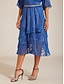 billige Chiffon skjørt-Dame Elegant Midi Medium Midje Skjørt Blomstret Multi Layer Elastisk midje Illusjonsblonder Elastisk Daglig Valentinsdag Wedgewood Sommer