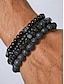 voordelige Heren sieraden-Herenarmbandenset van 4 stuks in boho-stijl met natuurstenen - zwarte lavasteen &amp;Matte onyx kralen, stapelbare elastische polsbandjes voor zomerse stranddagen, dagelijks gebruik en yoga. &amp;meditatie