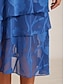 billige Chiffon skjørt-Dame Elegant Midi Medium Midje Skjørt Blomstret Multi Layer Elastisk midje Illusjonsblonder Elastisk Daglig Valentinsdag Wedgewood Sommer