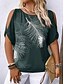 baratos Camiseta de Arte &amp; Design-Mulheres Top de ombro a descoberto Camiseta Tops de verão Camisetas Gráfico Elegante Boêmia Tropical Manga Curta Decote Canoa Tops regulares Casual Diário Praia Azul Verde Cinzento Verão Primavera