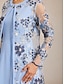 cheap Trench Coats-Women's Trench Coat Breathable Embroidered Elegant Floral Formal Long Crewneck Regular Fit Long Sleeve Outerwear Sky Blue Summer Spring