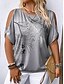 baratos Camiseta de Arte &amp; Design-Mulheres Top de ombro a descoberto Camiseta Tops de verão Camisetas Gráfico Elegante Boêmia Tropical Manga Curta Decote Canoa Tops regulares Casual Diário Praia Azul Verde Cinzento Verão Primavera