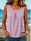 abordables Réservoir Simple-Femmes Gilet en coton et lin Froncé Broderie Couleur Unie Élégant Sans manches Sans manches Col Rond Hauts Réguliers Blanche Rose Claire Violet Kaki Été Printemps