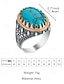 abordables Joyas para hombres-Anillo boho turquesa para hombre: alianza de aleación vintage con una gran piedra ovalada. &amp;Tallados florales, varios tamaños para la playa de verano, uso diario informal, fiesta &amp;joyas para banquetes