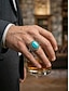 abordables Joyas para hombres-Anillo boho turquesa para hombre: alianza de aleación vintage con una gran piedra ovalada. &amp;Tallados florales, varios tamaños para la playa de verano, uso diario informal, fiesta &amp;joyas para banquetes