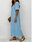 voordelige Jurken-Dames Maxi-jurk Linnen jurken Vintage Dagelijks Ruim Passend Heldere kleur Korte mouw Vierkante hals Rood Hemelsblauw Zomer
