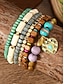 economico Bracciale da donna-Set di 6 braccialetti da donna in stile bohémien con perline di legno e lega, ciondolo a cuore, gioielli elasticizzati a strati per vacanze al mare e abbigliamento casual quotidiano.
