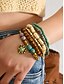 economico Bracciale da donna-Set di 6 braccialetti da donna in stile bohémien con perline di legno e lega, ciondolo a cuore, gioielli elasticizzati a strati per vacanze al mare e abbigliamento casual quotidiano.