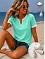 cheap Shirts-Women's Shirt Texture Blouse Summer Tops Plain Stylish Classic Short Sleeve V Neck Long Tops Casual Light Green Light Purple Light Blue Summer Spring
