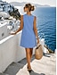 preiswerte Kleider-Damen-Midikleid, Etuikleid, Sommerkleid, Baumwoll-Leinen-Kleid, Freizeitkleid, Basic-Kleid für Alltag, Urlaub, Ausgehen, normale Passform, einfarbig, ärmellos, V-Ausschnitt, blau, gelb, rosa, grün,