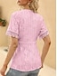 cheap Lace Tops-Women's Texture Blouse Elegant Elegant Bohemia Vintage Short Sleeve V Neck Crop Tops Casual Daily Going out Apricot pink Black White Pink Purple Summer Spring