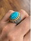 abordables Joyas para hombres-Anillo boho turquesa para hombre: alianza de aleación vintage con una gran piedra ovalada. &amp;Tallados florales, varios tamaños para la playa de verano, uso diario informal, fiesta &amp;joyas para banquetes