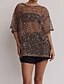 preiswerte Einfarbiges T-Shirt-Damen Pailletten-Oberteile Pullover Stilvoll Halbarm Lange Oberteile Weinrot nicht-gerade weiss Schwarz Schokolade Sommer Frühling