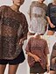 preiswerte Einfarbiges T-Shirt-Damen Pailletten-Oberteile Pullover Stilvoll Halbarm Lange Oberteile Weinrot nicht-gerade weiss Schwarz Schokolade Sommer Frühling