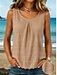 abordables Réservoir Simple-Femmes Gilet en coton et lin Froncé Broderie Couleur Unie Élégant Sans manches Sans manches Col Rond Hauts Réguliers Blanche Rose Claire Violet Kaki Été Printemps