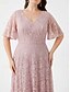 billiga Semi-formell / Cocktail-Plus Size Klänning Mor till Bruden Kurvig Klänning Elegant V-hals Golvlängd Spets Kortsleeve med Spets
